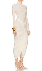 Jabbar Sculptural White Ruched Midi Dress