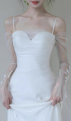 Ethereal White Mesh & Leaf Appliqu Wedding Dress