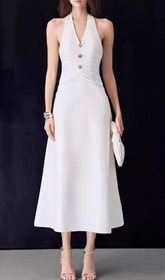 Genica Elegant White Halter Midi Dress