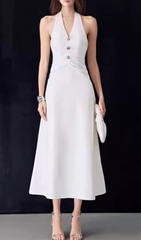 Genica Elegant White Halter Midi Dress