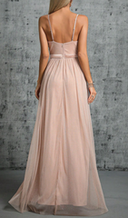 Genoa Shimmer Blush V-Neck Maxi Dress with Slit