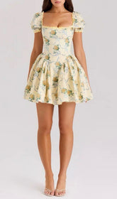 Charming Fantasia Floral Square Neck Mini Dress