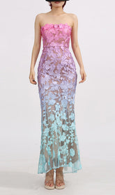 Elora Ombre Floral Strapless Maxi Dress