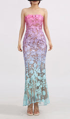 Elora Ombre Floral Strapless Maxi Dress