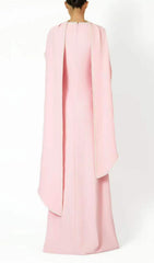Hidi Pink Pearl Trim Shawl Maxi Dress