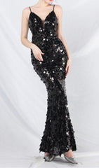 Chole Glamorous Black Sequin Strappy Maxi Gown