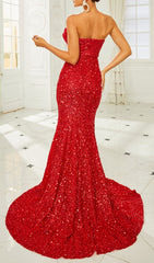 Briella Dazzling Red Sequin Heart Shape Mermaid Gown
