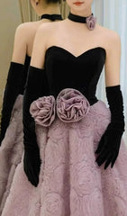 Elanie Strapless Velvet & Rose Formal Maxi Gown