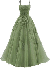 Beautiful Green Tulle with Lace Applique Formal Gown