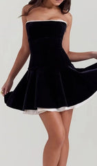 Christ Luxe Black Velvet Strapless Mini Dress