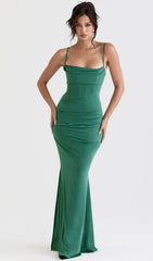 The Milena Emerald Green Corset Maxi Gown