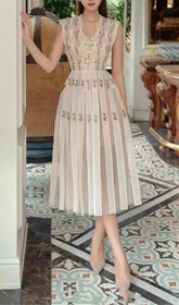 Arwyn Floral Embroidered Pleated Midi Dress