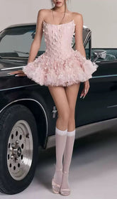 FYRA Strapless Pink Butterfly Corset Mini Dress