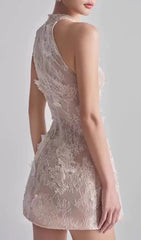 Darin Halter 3D Floral Lace Mini Dress