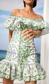 Chic Green & Purple Embroidered Off-Shoulder Corset Mini Dress