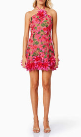 Faunia 3D Floral Halter Mini Dress