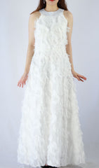 Devana Ethereal White Feather Halter Maxi Dress