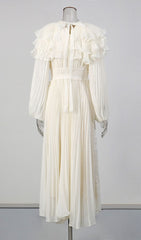Julisa Ivory Ruffle Pleated Midi Dress
