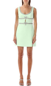 Glamorous Mint Green Diamante Bow Mini Dress with Chic Cut-Out