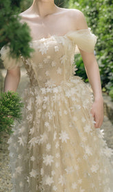 Brandi Apricot 3D Floral Mesh Midi Dress