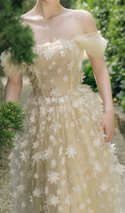 Brandi Apricot 3D Floral Mesh Midi Dress