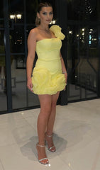Drika Vibrant Yellow Ruffled One-Shoulder Mini Dress
