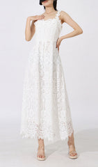 Elegant White Floral Lace Maxi Dress for Women