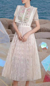 Carolie Delicate Floral Embroidered Lace Midi Dress