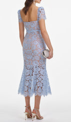 Elegant Baby Blue Lace Midi Dress for Special Occasions