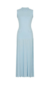Edie Chic Sky Blue Beaded Knit Midi Dress & Cardigan Set