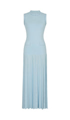 Edie Chic Sky Blue Beaded Knit Midi Dress & Cardigan Set