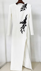 Graeme Luxe White Beaded Floral Maxi Gown with High Slit