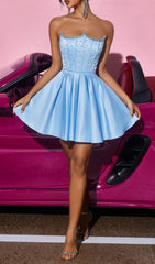 Josephus Dazzling Blue Strapless Embellished Corset Mini Dress