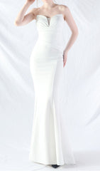 Chrina White Strapless Ruched Maxi Dress