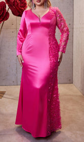 Idina Glamour Pink Plus Size Long Sleeve Sequin Maxi Dress