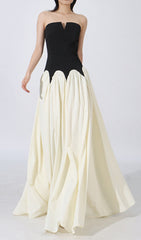 Dustie Elegant Black & Cream Strapless Maxi Dress