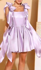Hatsuko Lavender Satin Bow Mini Dress