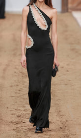 Cala Black Glamour One-Shoulder Embellished Cutout Maxi Dress