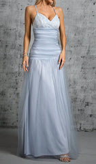 Doman Ethereal Dusty Blue Lace & Mesh Maxi Dress