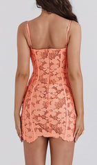 Sultry Peach Floral Lace Mini Dress