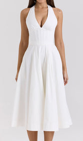 Dezba White Halter Corset Midi Dress