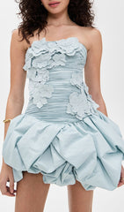 Ernö Strapless Floral Appliqu Bubble Mini Dress