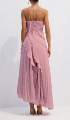 Finneas Chic Pink Halter Pleated Maxi Gown with High Slit
