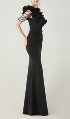 Ijlal Black One-Shoulder Ruffle Maxi Dress