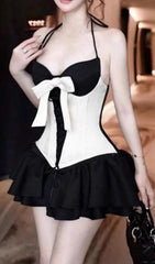 Fizza Chic Black & White Halter Corset Mini Dress