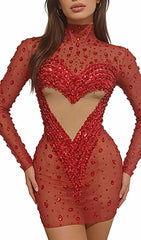 Jandina Dazzling Red Sequin & Diamante Mini Dress