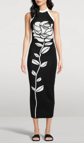 Bijou Rose Jacquard Halter Midi Dress