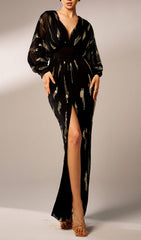 Briallen Glamour V-Neck Shimmering Gold Maxi Dress