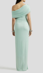 Henryk Mint Ruched One-Shoulder Maxi Dress
