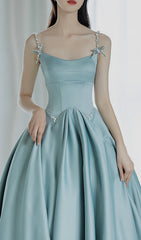 Elliette Enchanting Serene Blue Beaded Strappy Maxi Dress with Pockets